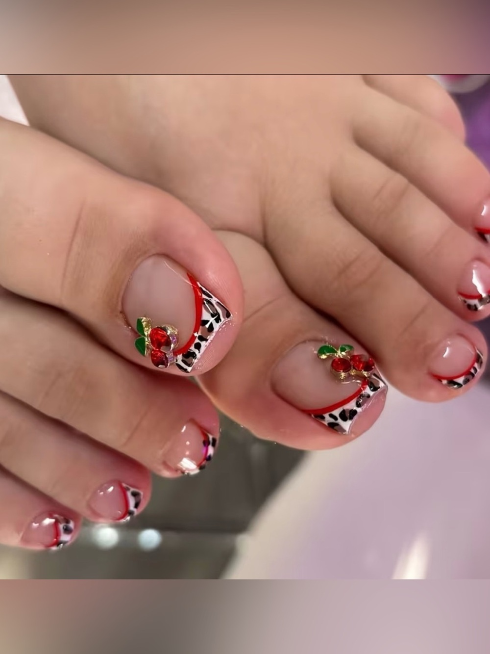 Red Cherry Accent Nail Art Pedicure - Women Makeup